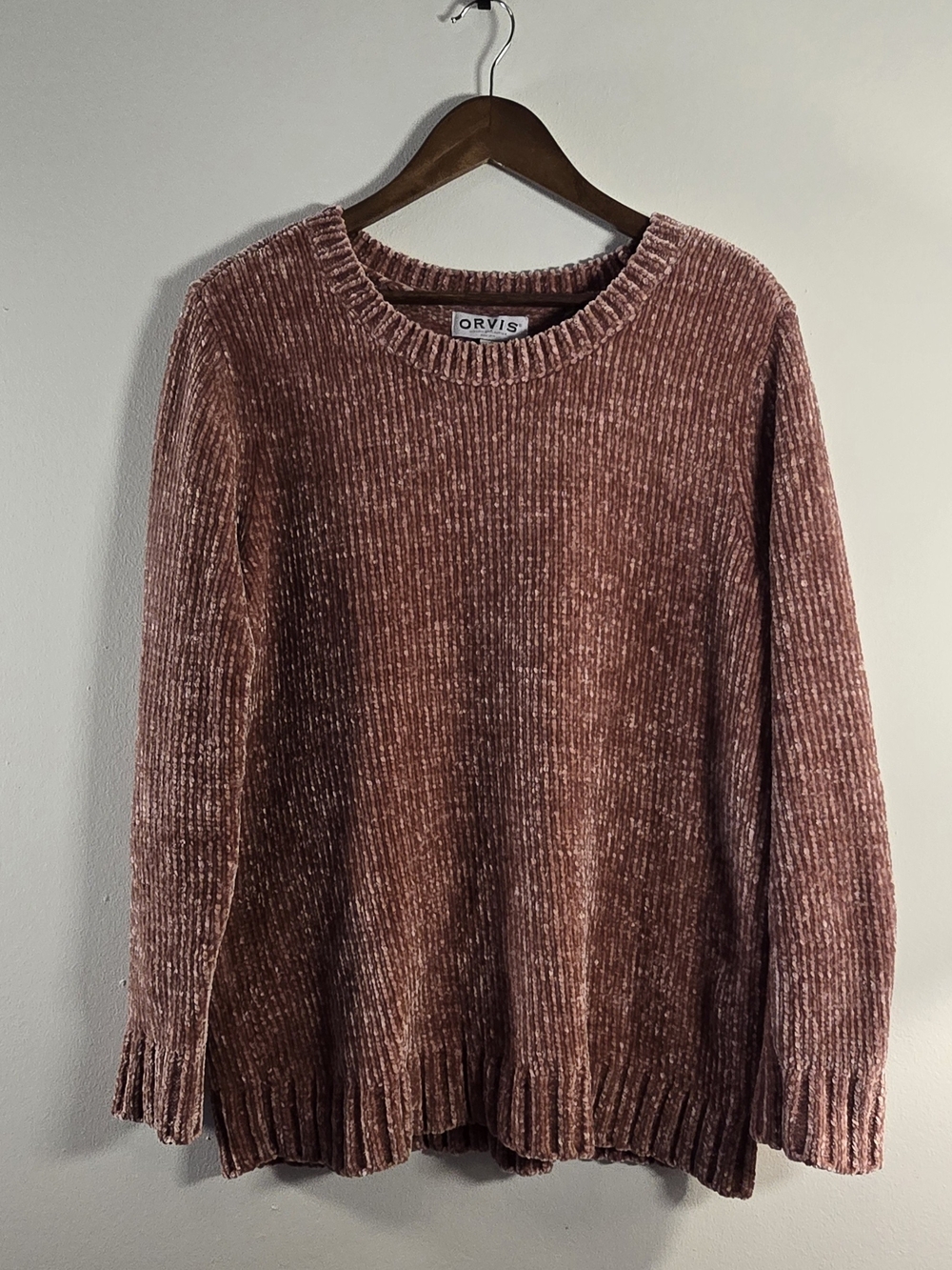 Orvis Classic Collection Dusty Mauve Plush Chenille Crewneck Sweater Size L